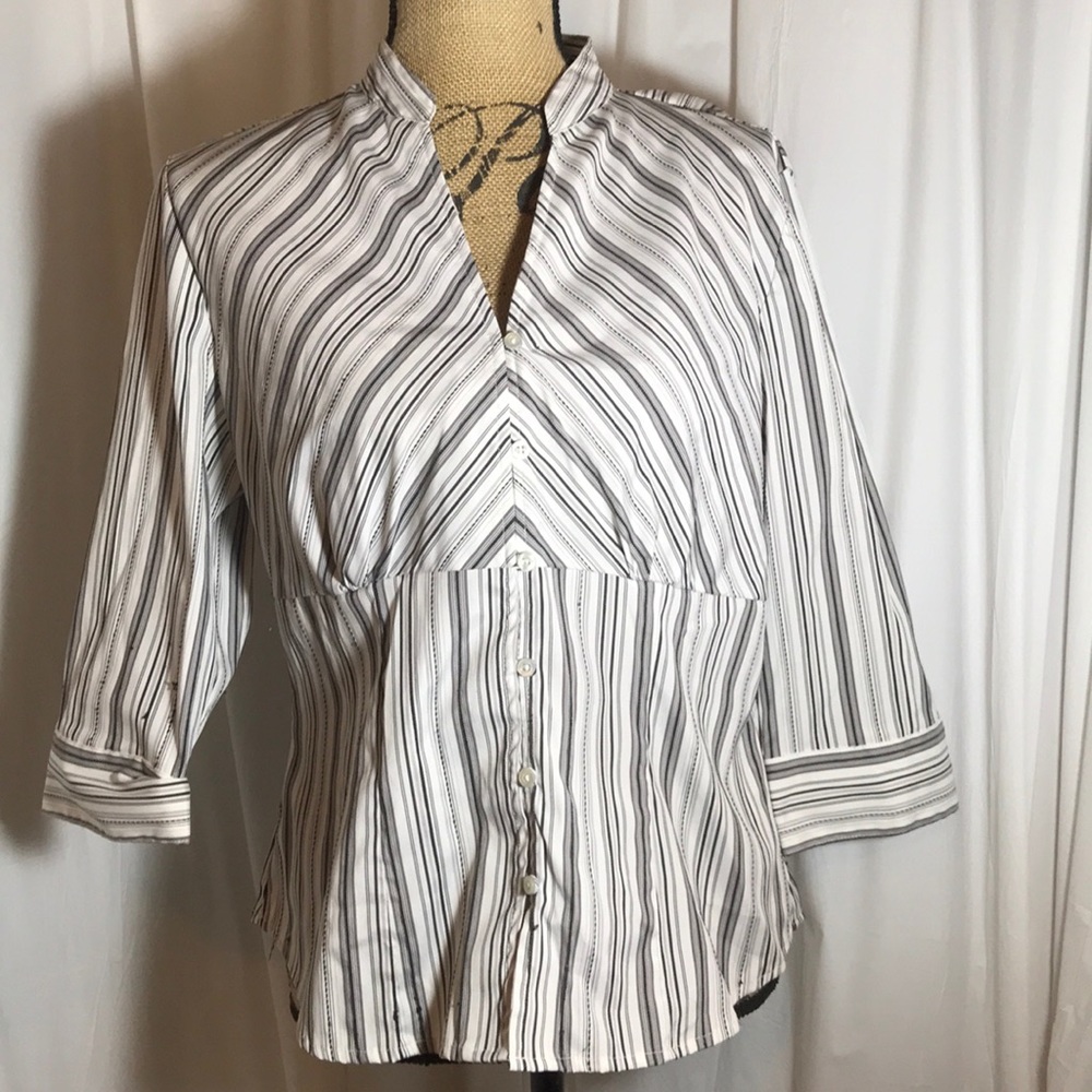 DCC White Black Striped Stretch No-Iron Blouse L